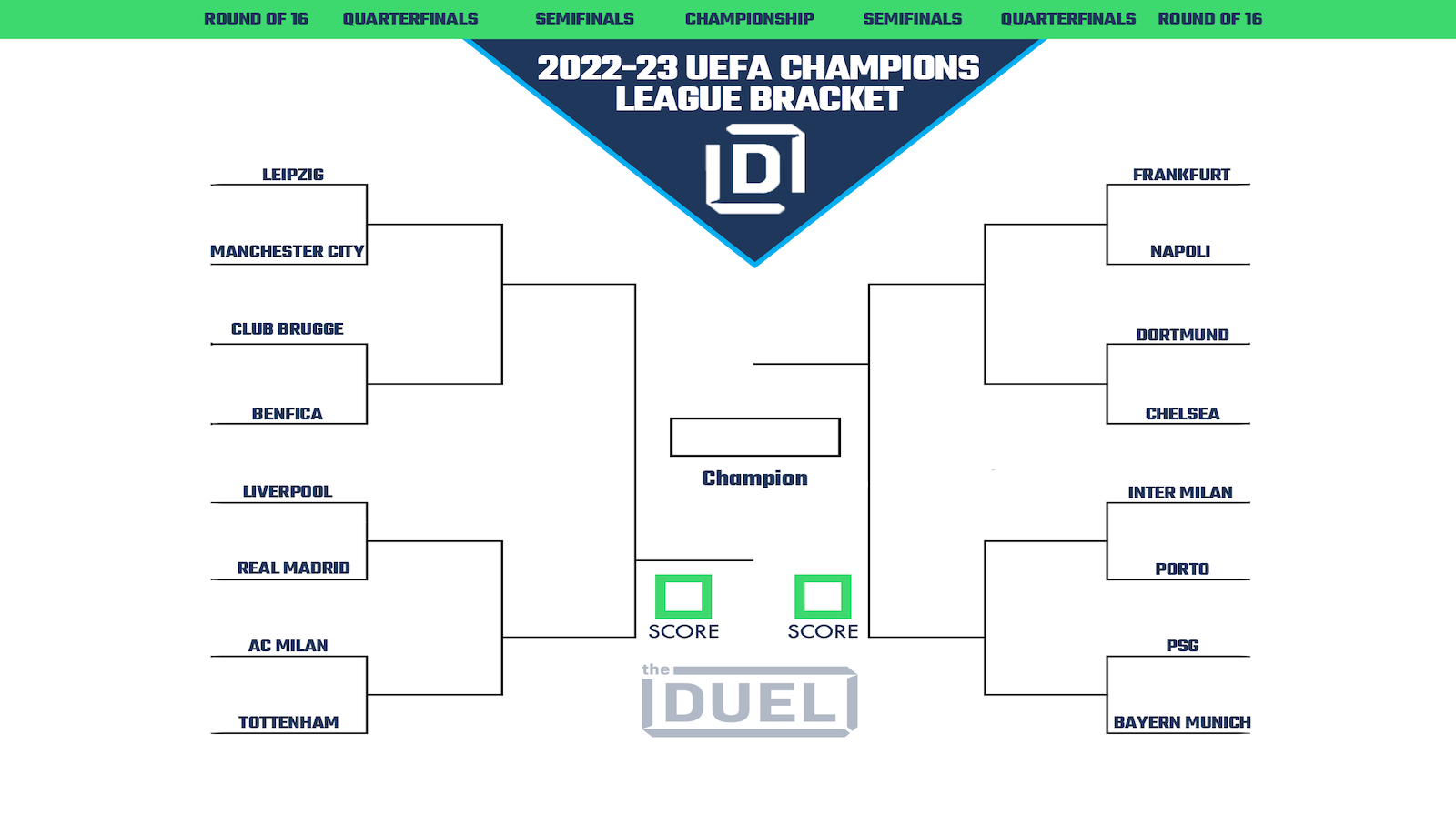 Printable Bracket for UEFA Champions League Round of 16
