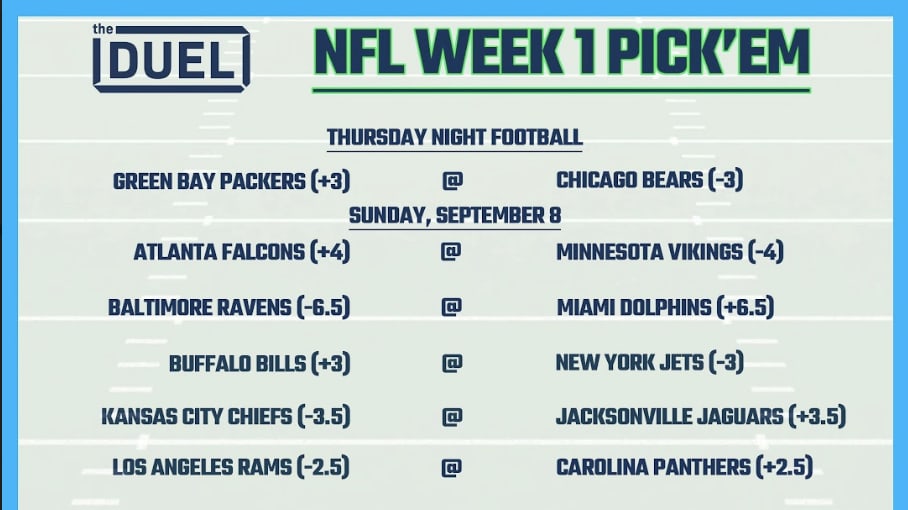 Printable NFL Weekly Pick Em Sheets for Week 1