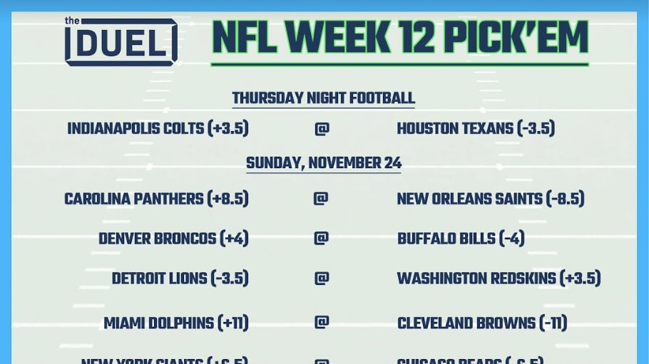Printable NFL Weekly Pick 'Em Sheets for Week 12