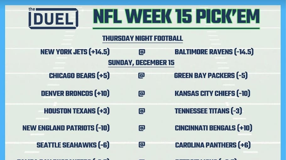 NFL Week 2 Pick'em Against the Spread Sheets - Printable
