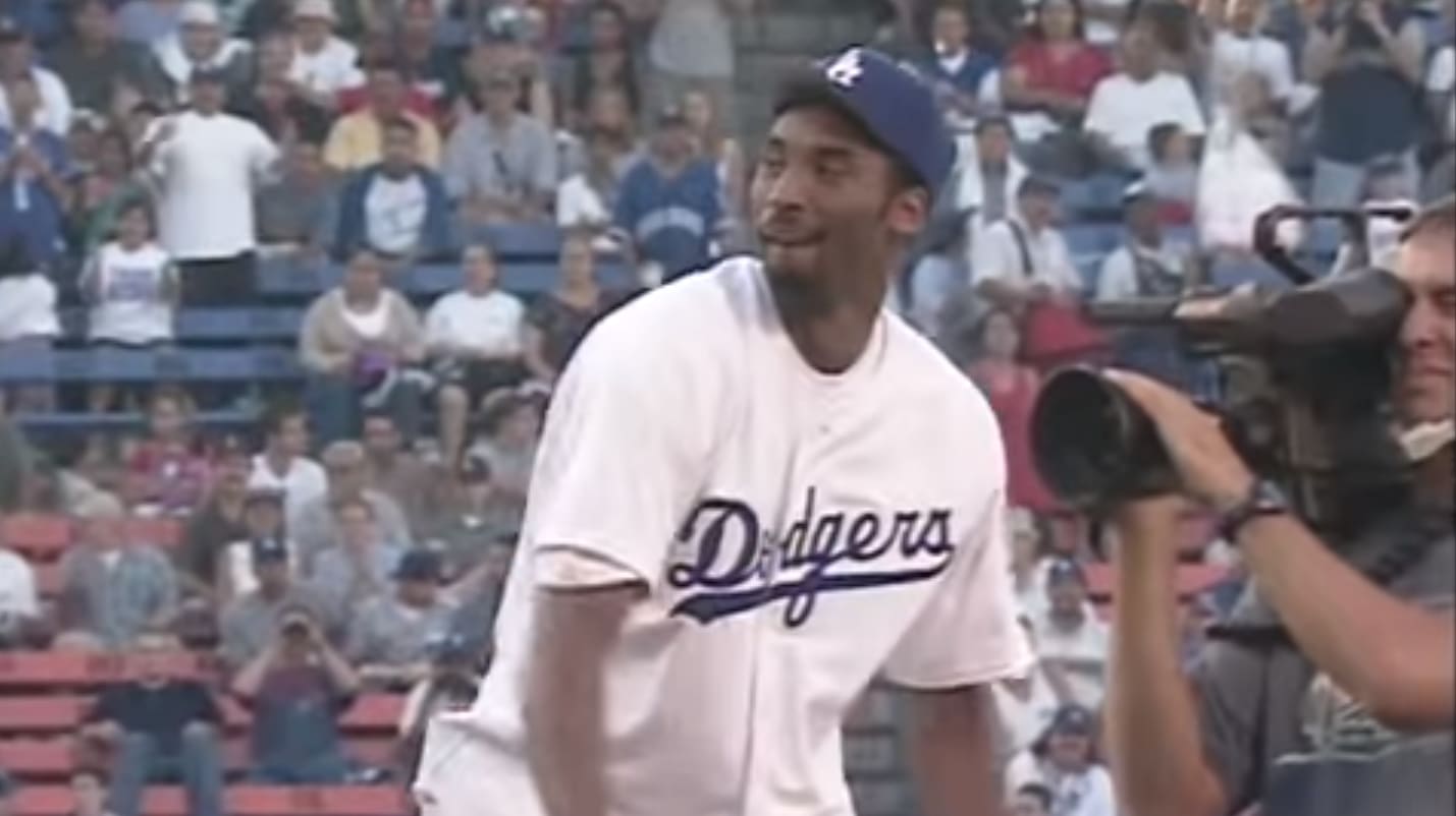 Kobe Bryant throws out the first pitch at the Dodgers game ⚾️, Back in  2000, Kobe Bryant threw out the first pitch at a Los Angeles Dodgers game  💙💜, By Sports Illustrated